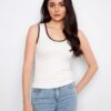 Knit Tank Top With Crochet Detail - Ecru