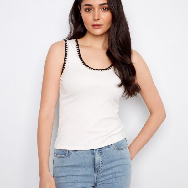 Knit Tank Top With Crochet Detail - Ecru