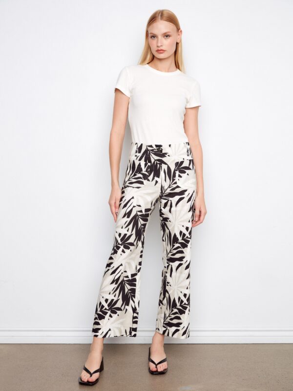 Printed Cropped Linen Blend Pants - Leaflet