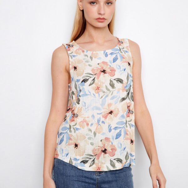 Printed Sleeveless Linen Blend Blouse - Aurelia