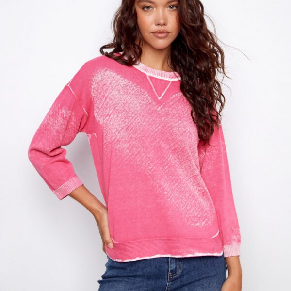 1d17732f4110ba1db9fe0ee2c3b421e5.jpg Rounded Hem Cotton Sweater - Fuchsia