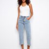 Front Button-Fly Crop Jeans - Light Blue