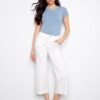 Cropped Wide Leg Stretch Twill Jeans - White