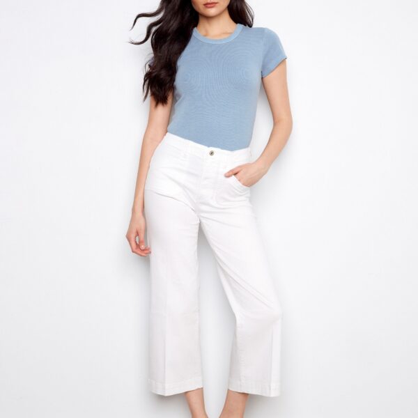 Cropped Wide Leg Stretch Twill Jeans - White