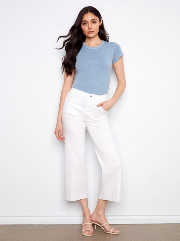 Cropped Wide Leg Stretch Twill Jeans - White