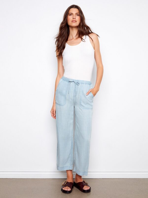 Tencel Wide Leg Jogger Pants - Light Blue