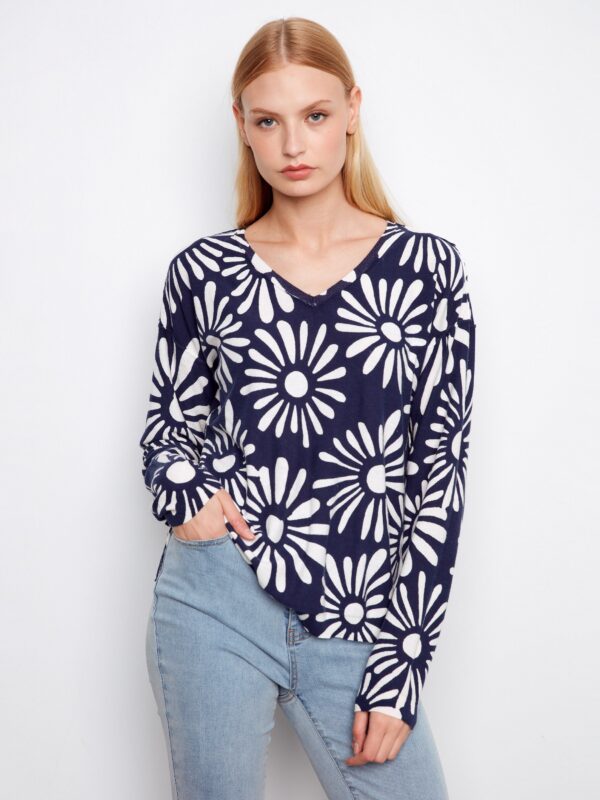 Reversible Printed V-Neck Sweater - Nautic