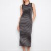 Sleeveless Striped Scuba Dress - Black