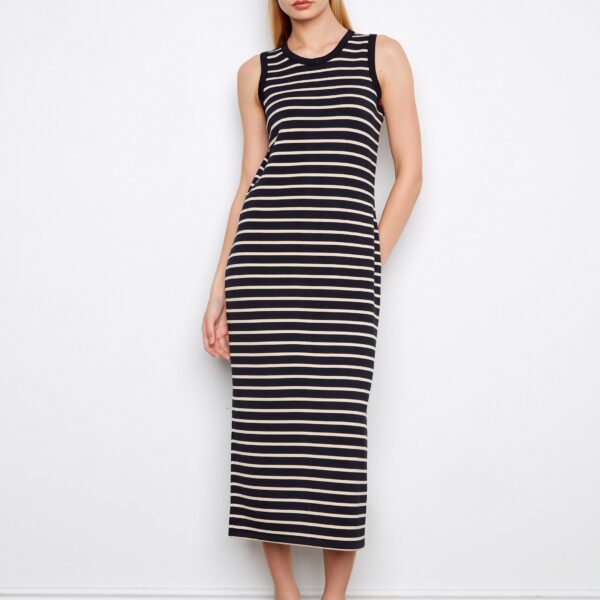 Sleeveless Striped Scuba Dress - Black