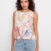 Printed Sleeveless Linen Blend Top With Drawcord - Maui