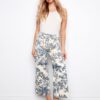 Printed Cropped Patch Pocket Flare Twill Pants - Versailles