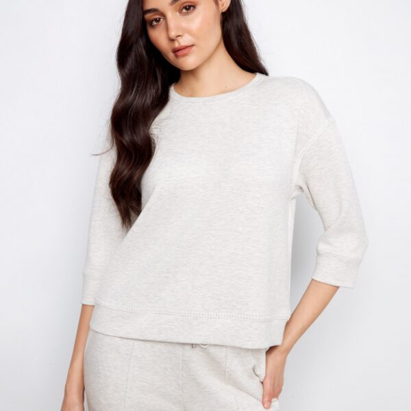 Soft Scuba 3/4 Sleeve Top - Heather Light Grey
