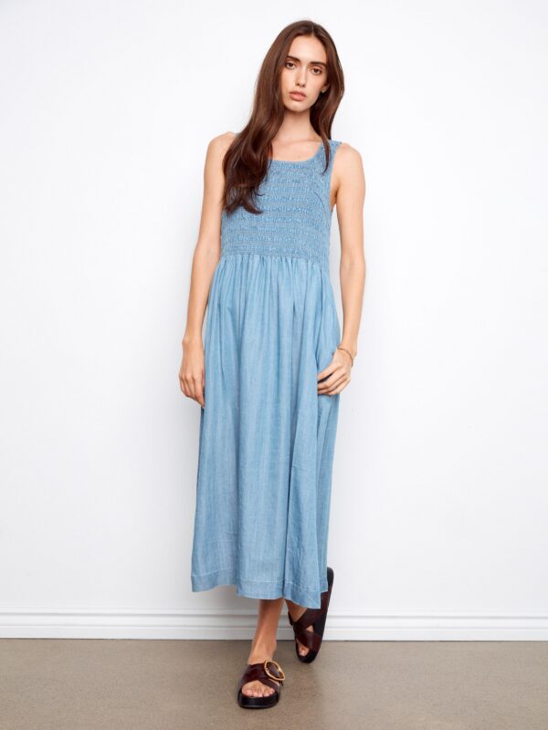 Tencel Sleeveless Smocked Maxi Dress - Soft Blue