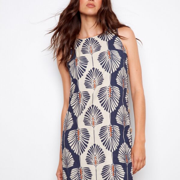 Printed Sleeveless Linen Blend Dress - Tahiti