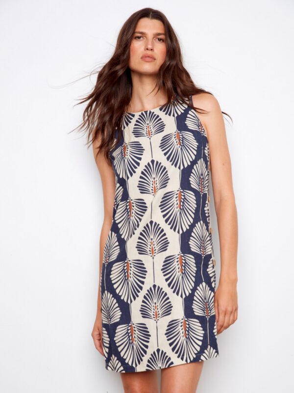 Printed Sleeveless Linen Blend Dress - Tahiti