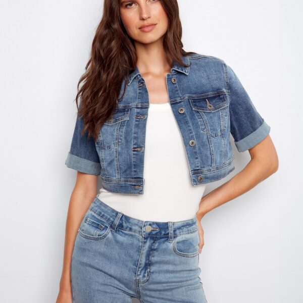 Cropped Denim Jacket - Medium Blue