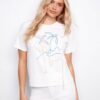 Printed Crew Neck T-Shirt With Soutache Detail - White