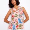 Printed Sleeveless Ruffle Neck Top - Gardenia