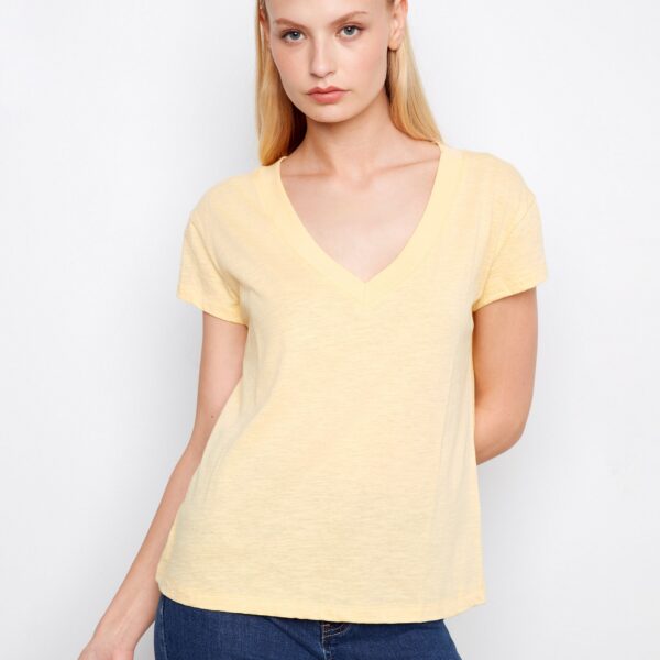 Organic Cotton Drop Shoulder V-Neck T-Shirt - Sunshine