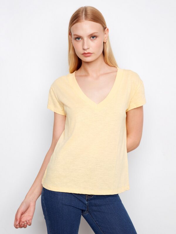 Organic Cotton Drop Shoulder V-Neck T-Shirt - Sunshine