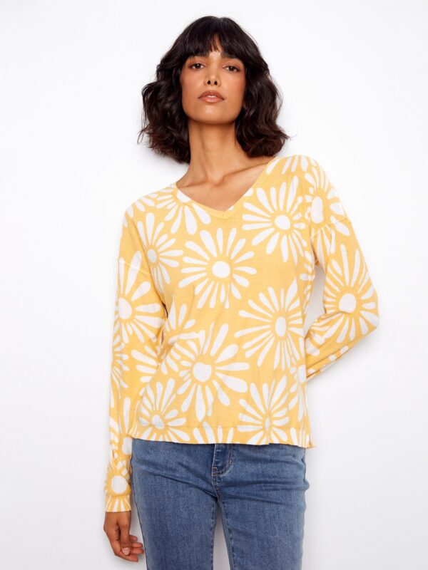 Reversible Printed V-Neck Sweater - Sunkiss