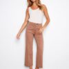 Cropped Wide Leg Stretch Twill Jeans - Desert