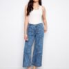 Printed Cropped Patch Pocket Flare Jeans - Flowers