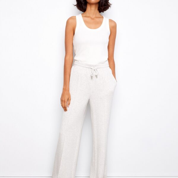 Soft Scuba Wide Leg Jogger Pants - Heather Light Grey