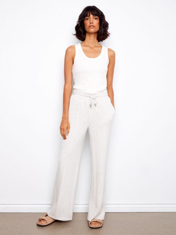 Soft Scuba Wide Leg Jogger Pants - Heather Light Grey
