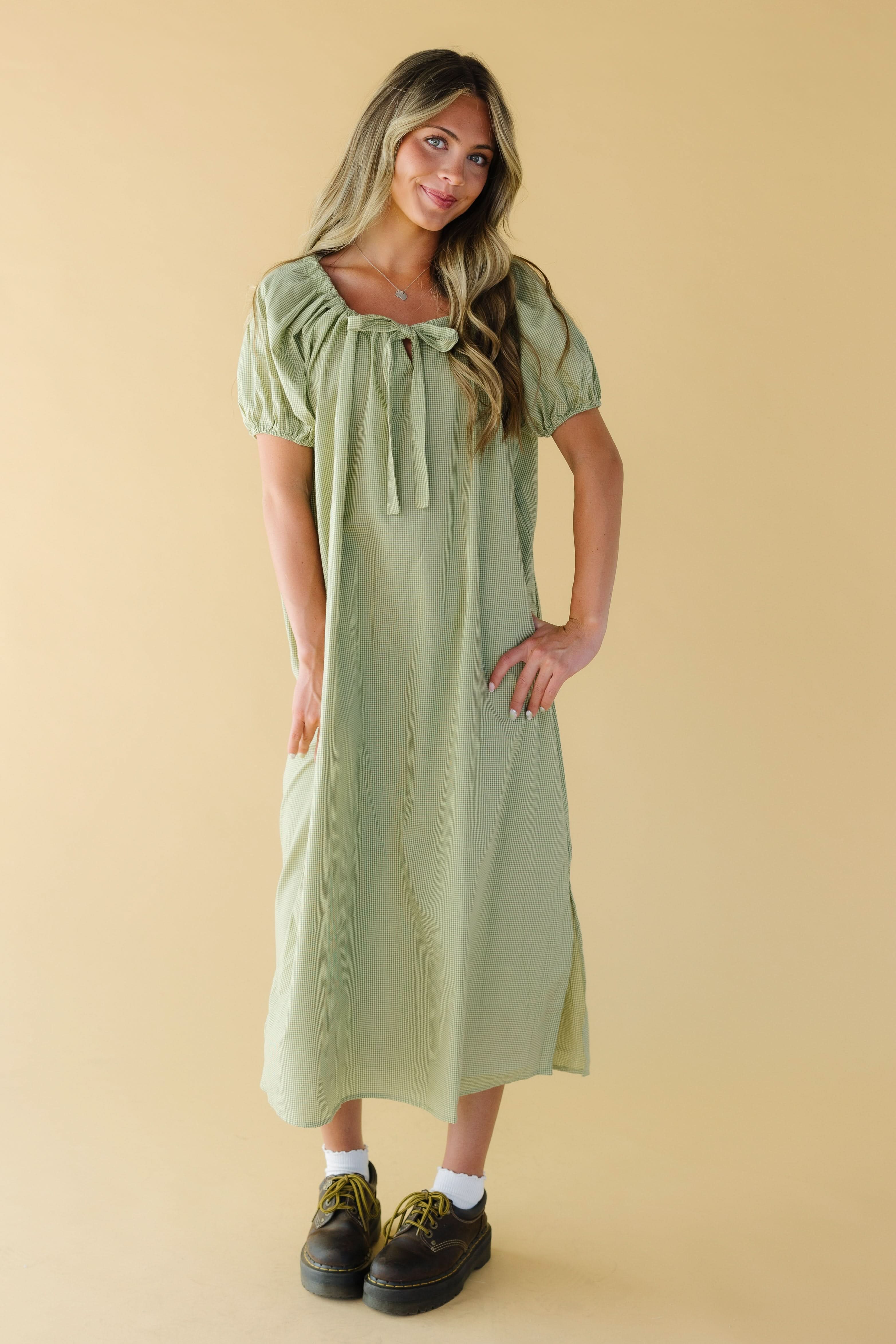 Brass_RoeGinghamBowDressingreenforwomanandteenagegirls.jpg Brass & Roe Gingham Bow Dress - Green