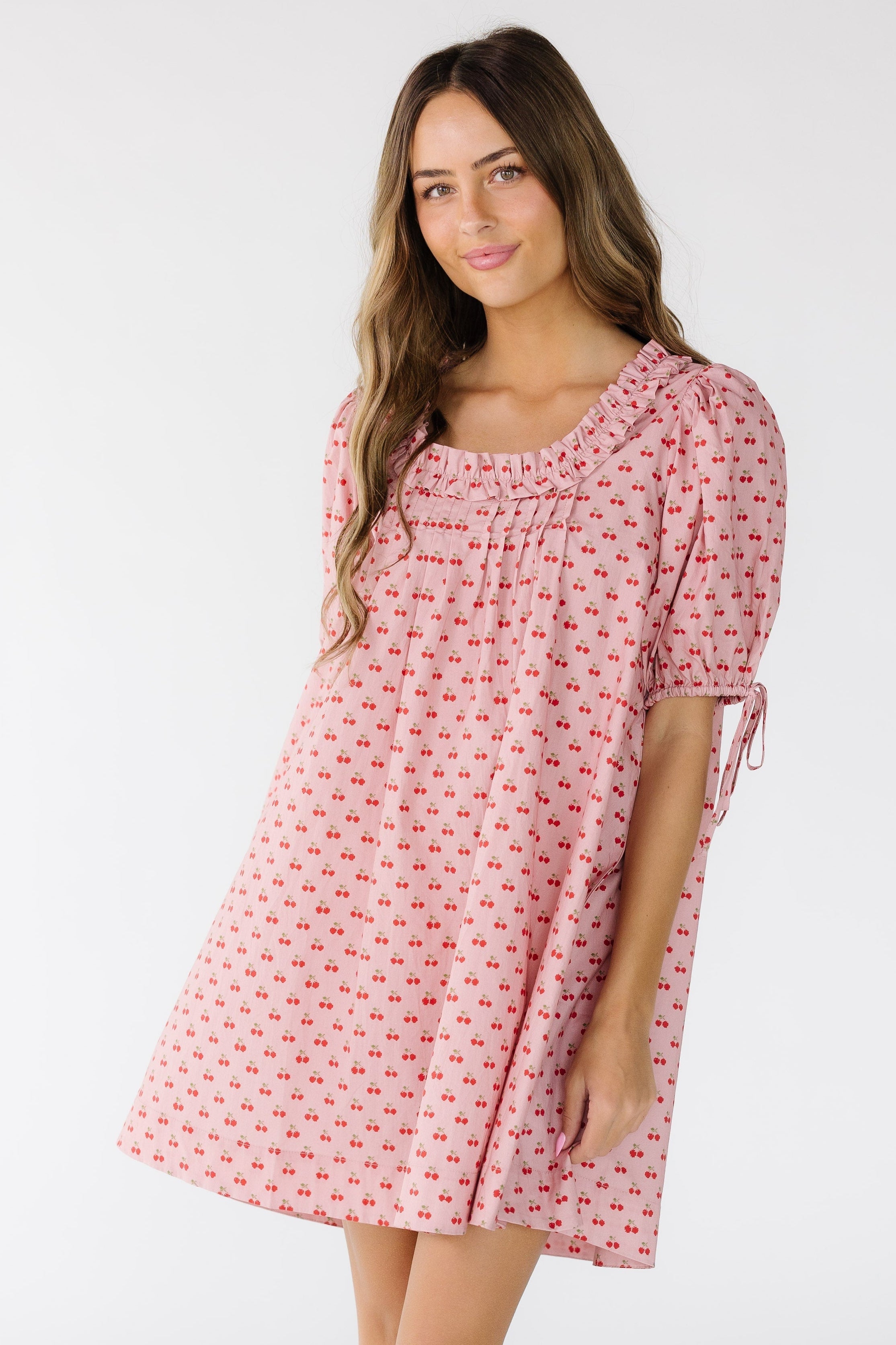Brass_RoeNinaCherryKneeDressinpinkandredcherryprintminidressforwomenandteens.jpg Brass & Roe Nina Cherry Knee Dress