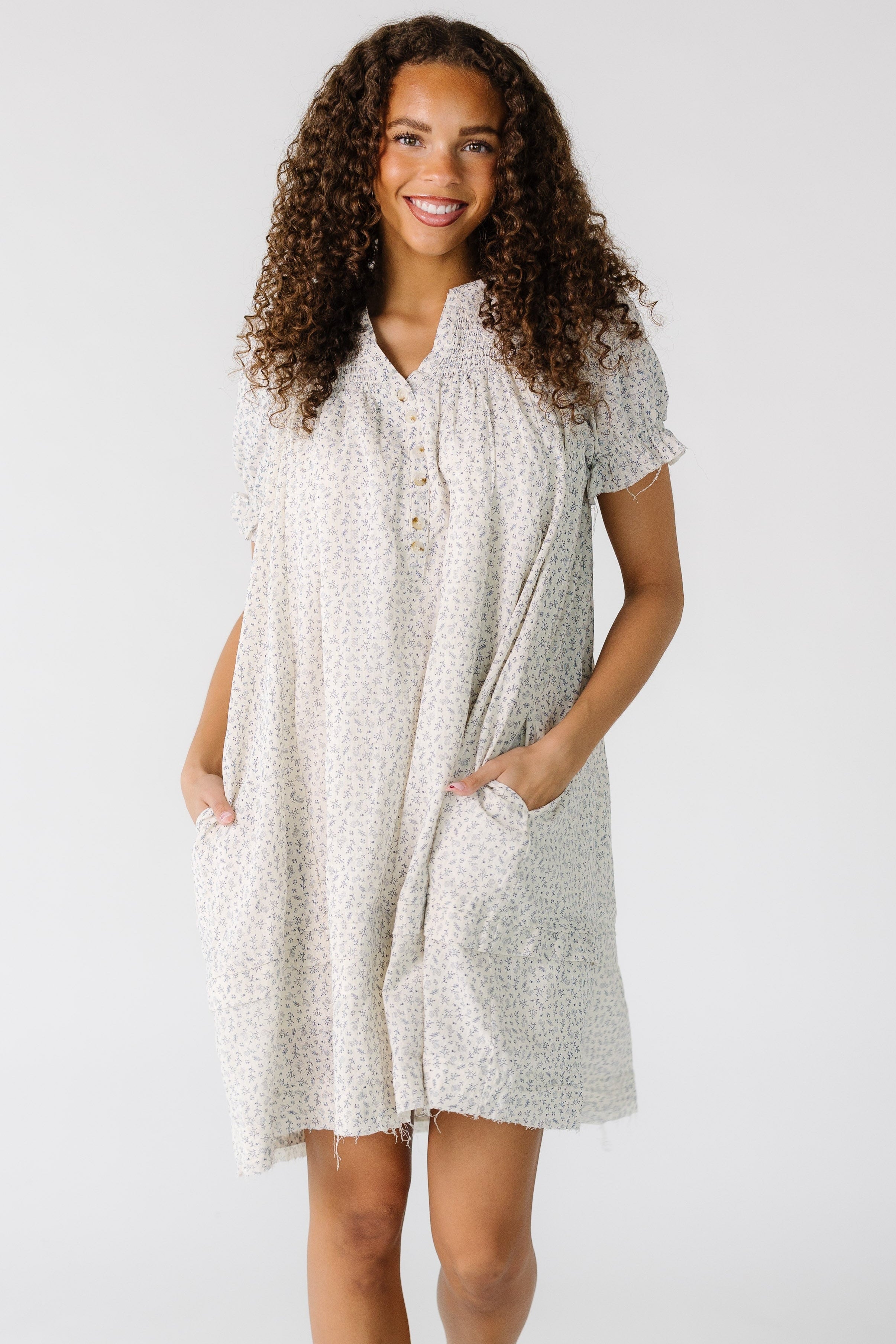 Brass_RoeSpringCollareldKneeDressinagreyandwhitefloralprintforwomenandteens.jpg Brass & Roe Ditsy Collared Knee Dress