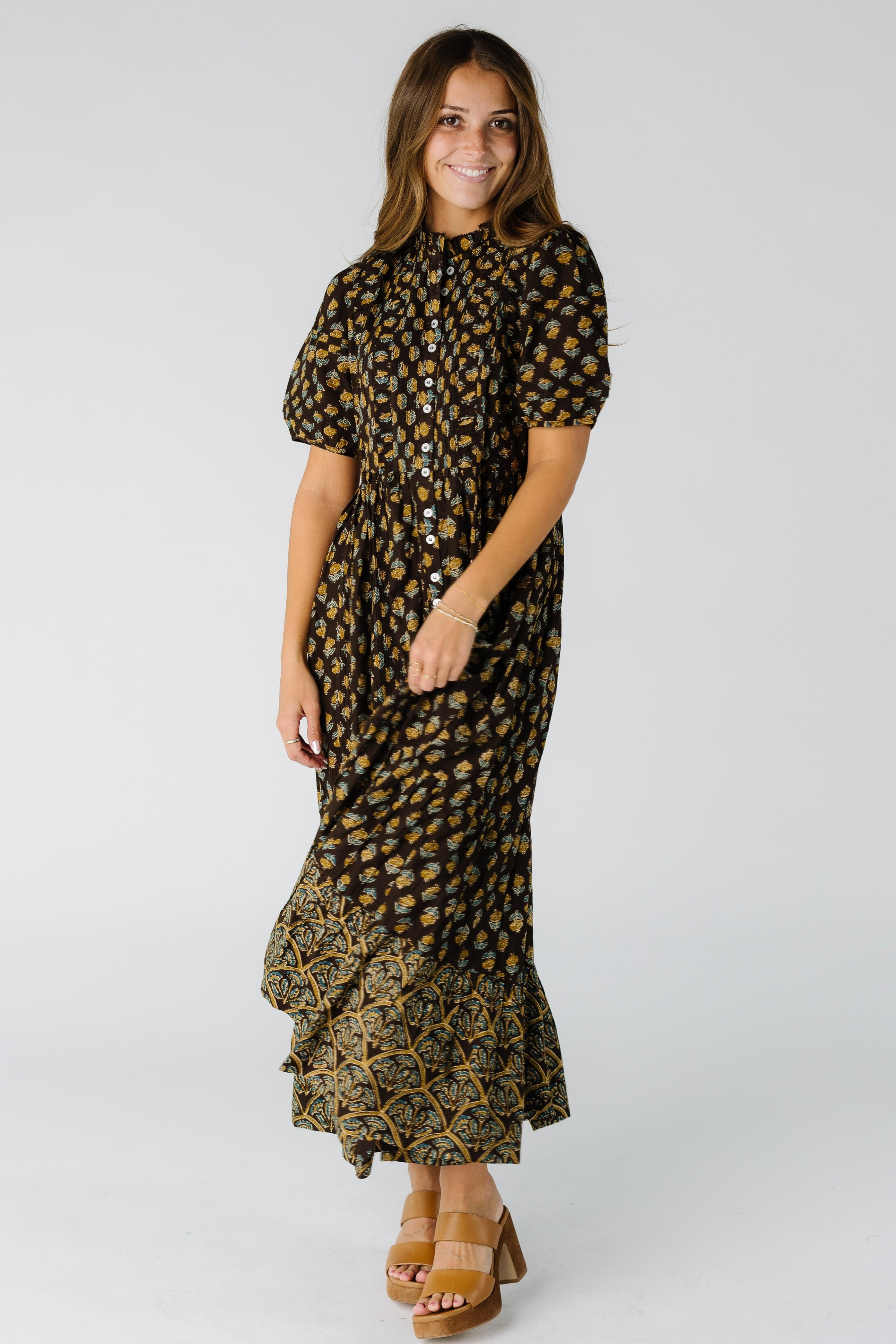 CitrusFlowerFieldsMixedPrintDressinbrownforwomenandteens.jpg Citrus Flower Fields Mixed Print Dress