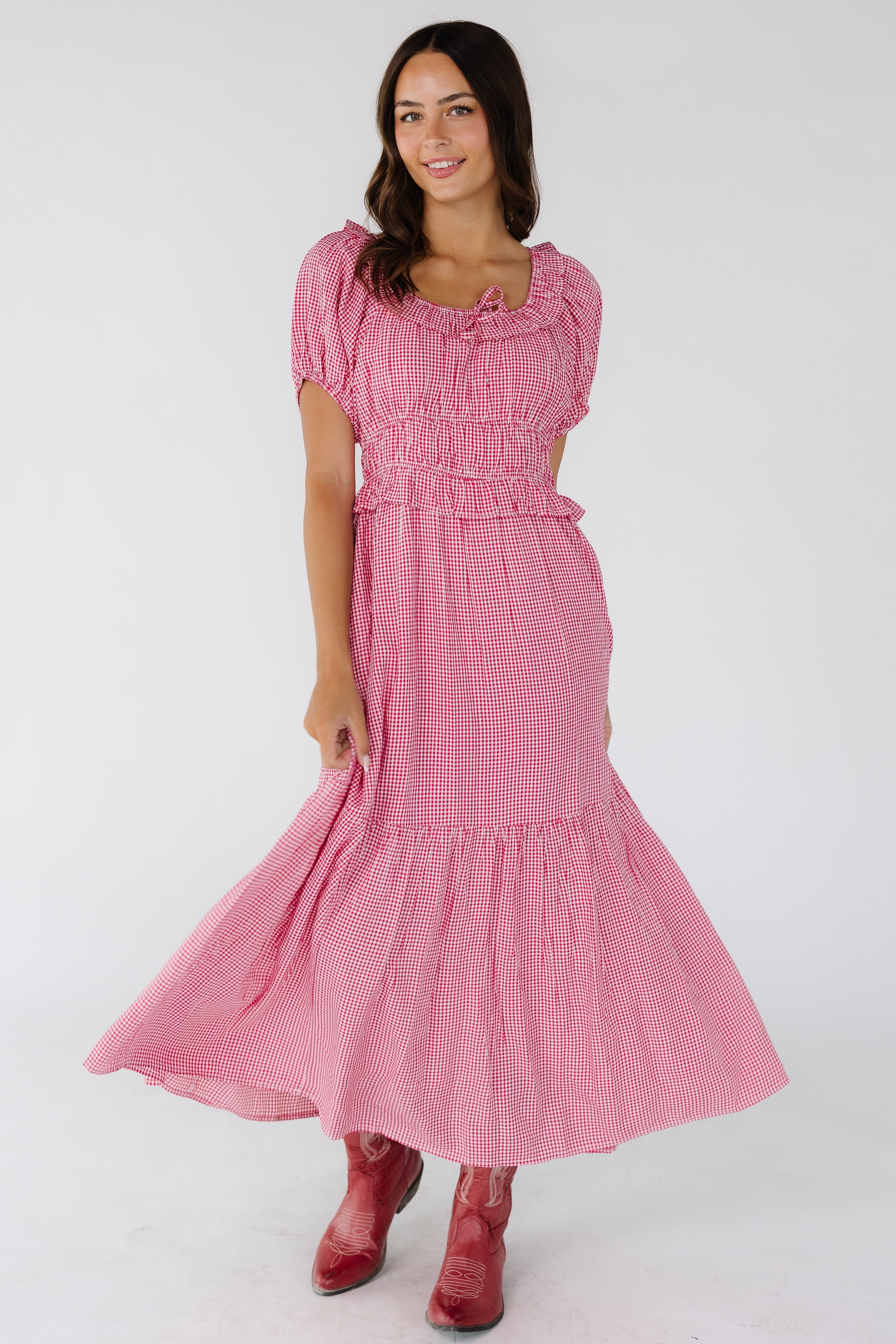 CitrusJenaDressinred_whiteginghamforwomenandteenagegirls.jpg Citrus Jena Print Dress