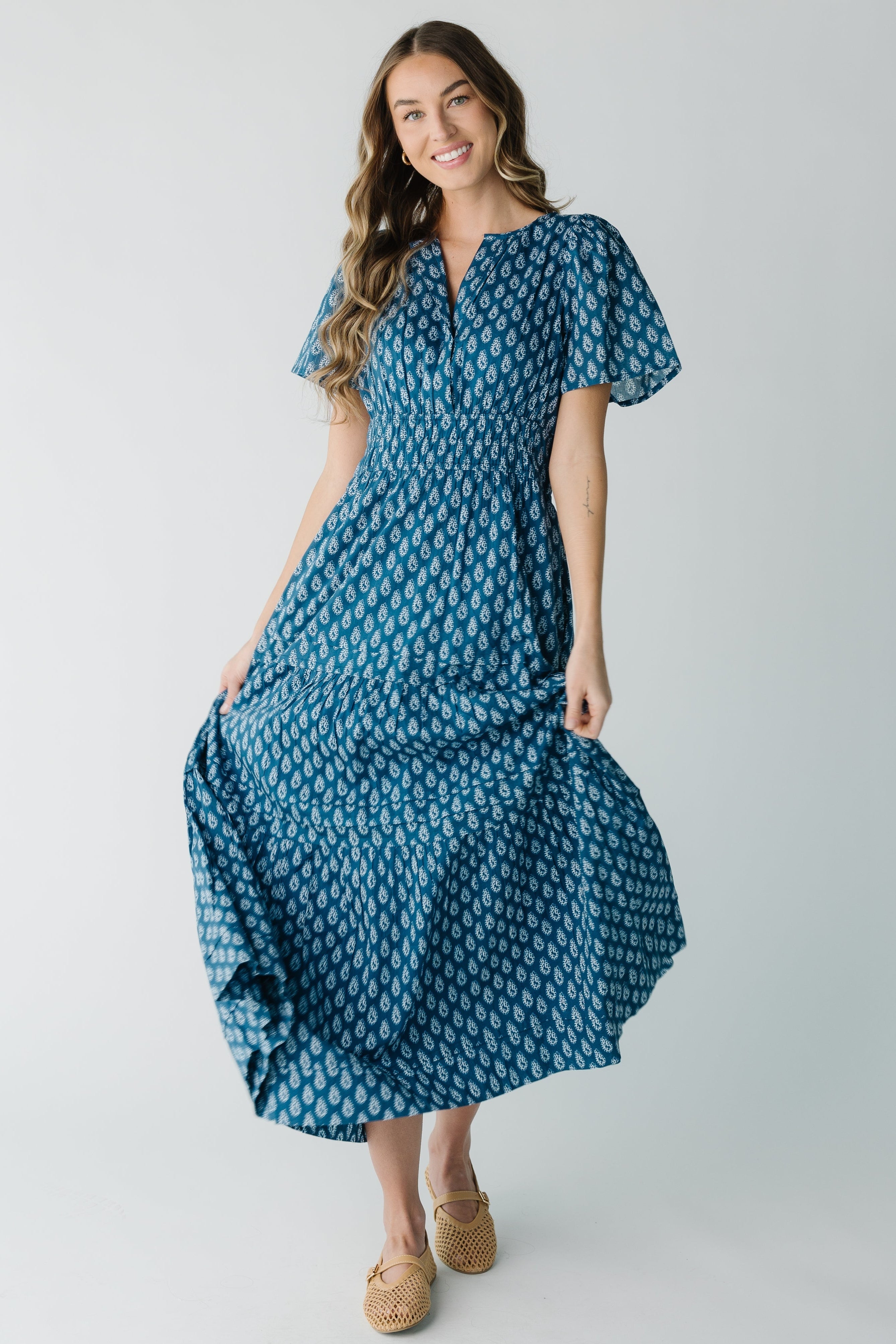 ModestblueprintmaxiwithV-necklineandshortsleeves.jpg Citrus Shae Blue Maxi Dress