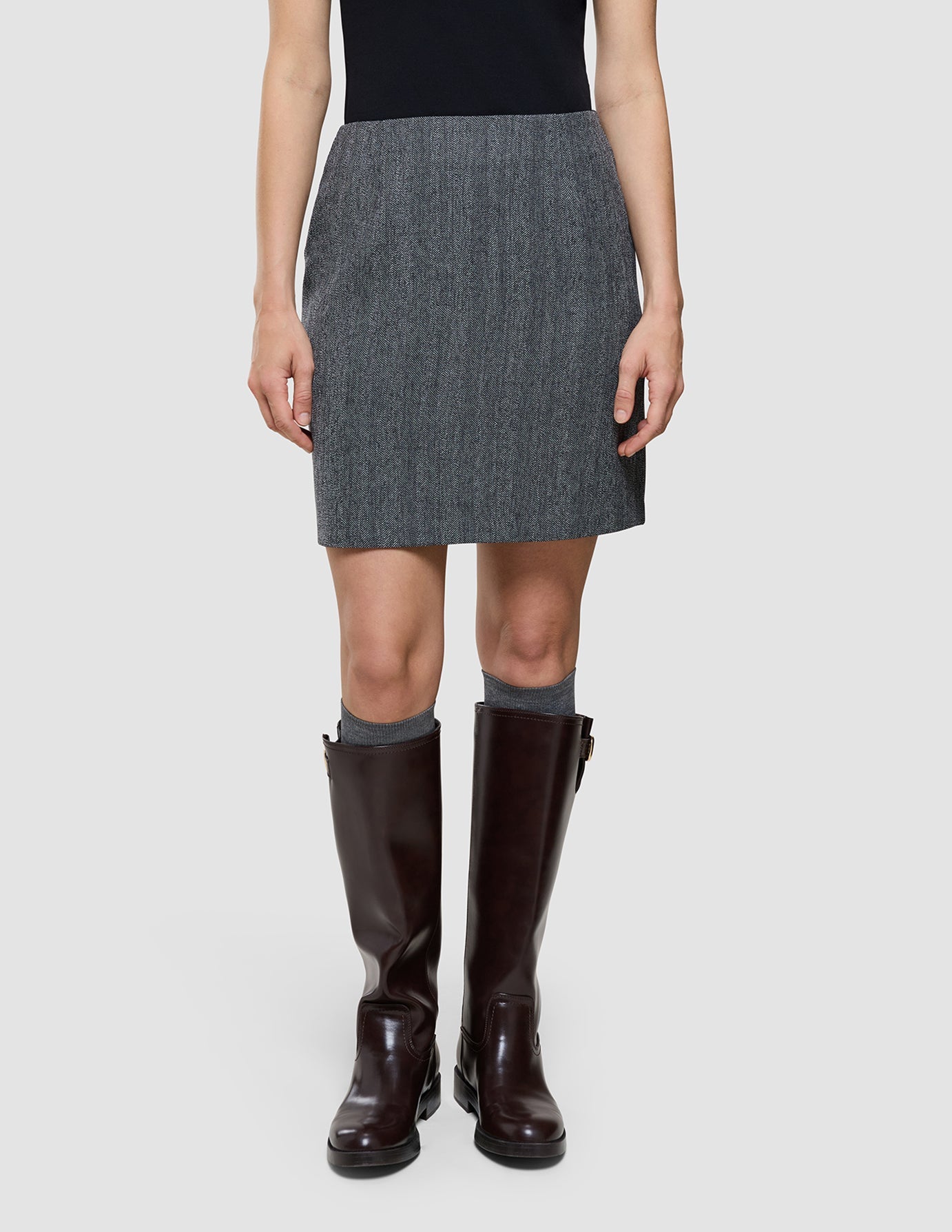 SereneShortSkirt_GreyHerringbone_1.jpg Women's Serene Short Skirt Grey Herringbone