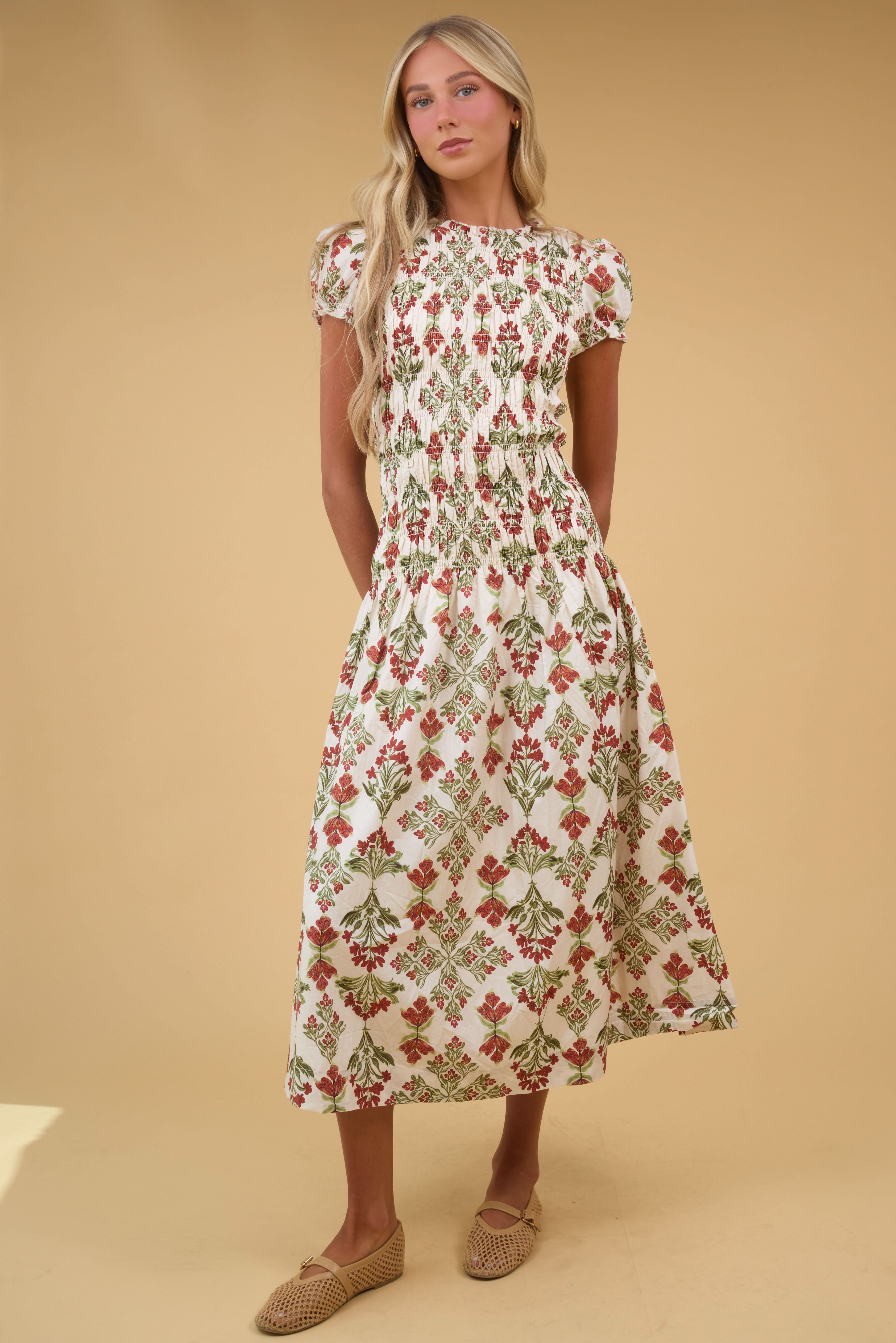 Brass & Roe Maci Smocked Maxi Dress