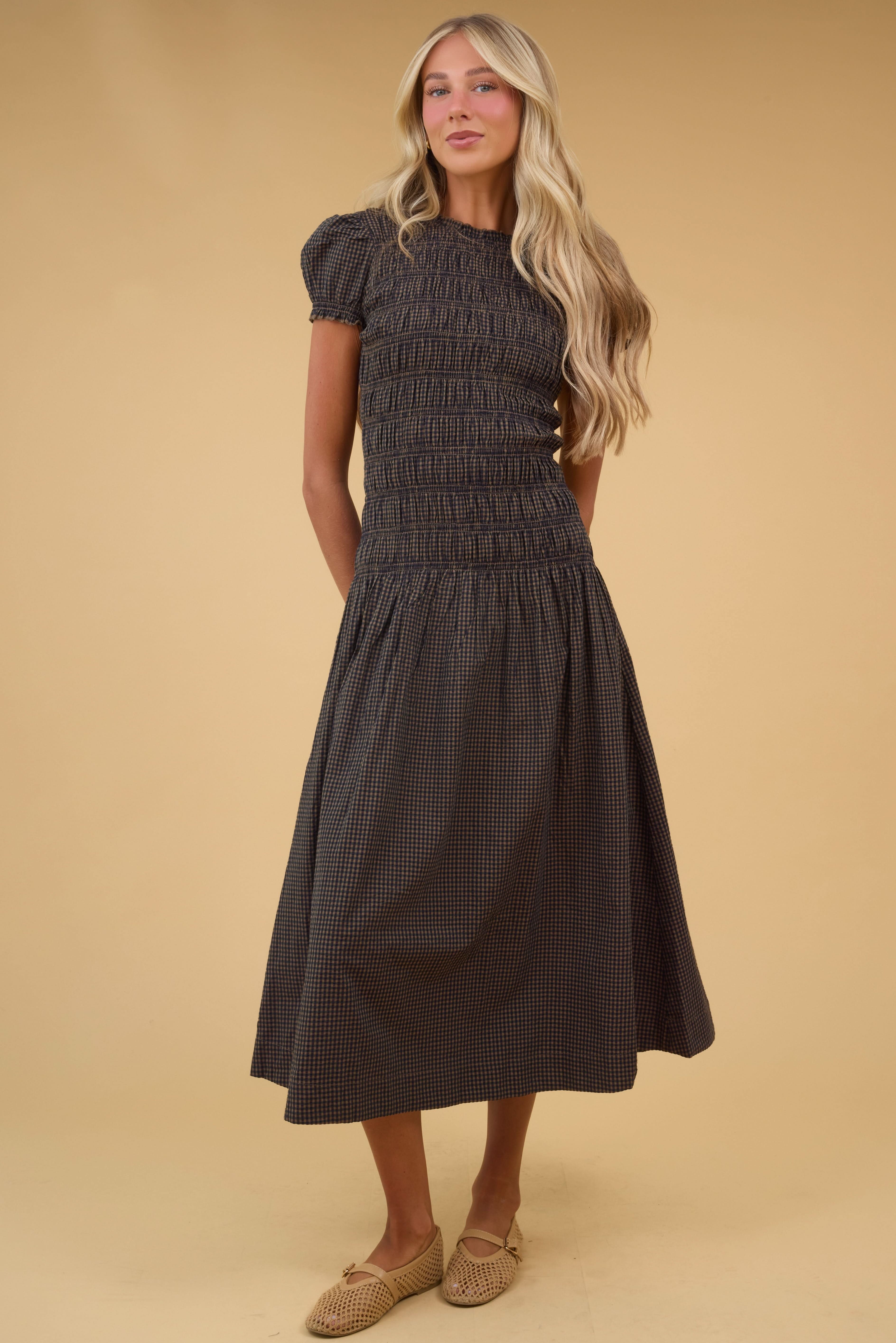 Brass & Roe Maci Smocked Maxi Dress