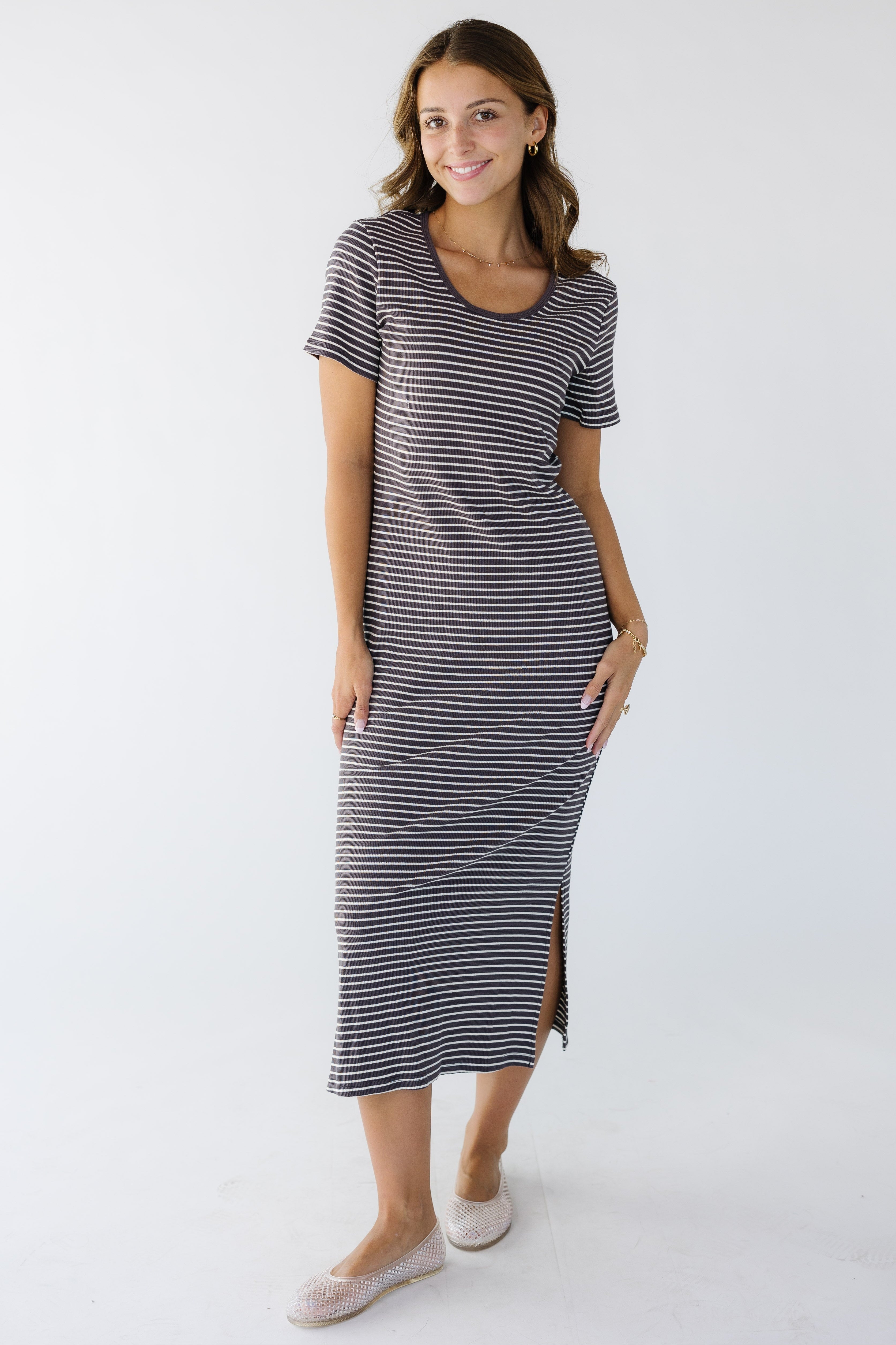 Brass & Roe Striped Midi Dress